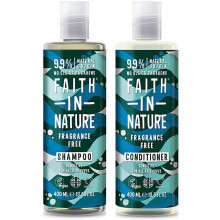 Faith in Nature Natural Fragrance Free Shampoo & Conditioner Set, Sensitive Vegan & Cruelty Free, Parabens and SLS Free, for All Hair Types, 2 x 400ml