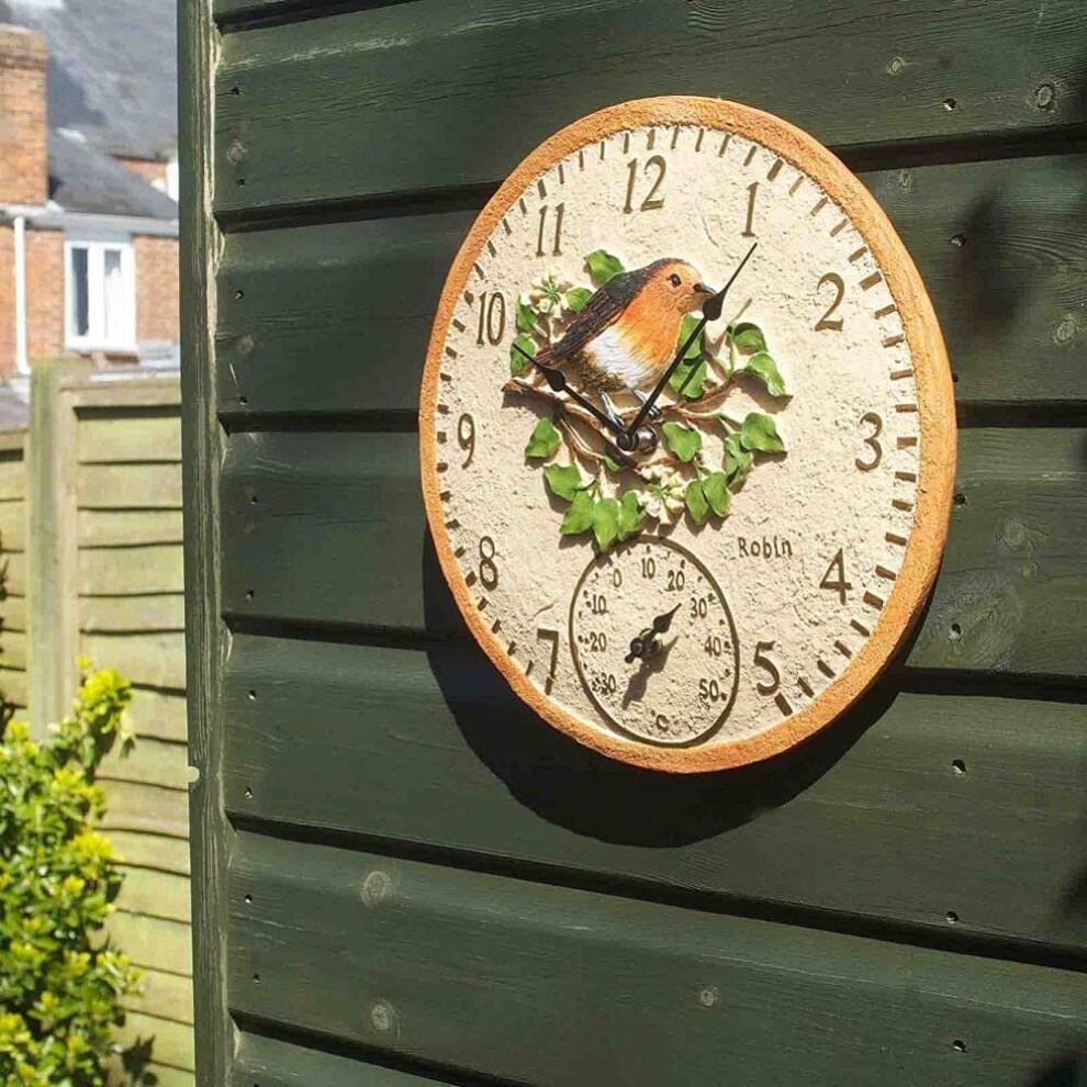 Smart Garden 5064002 Outside In Robin Wall Clock & Thermometer 12