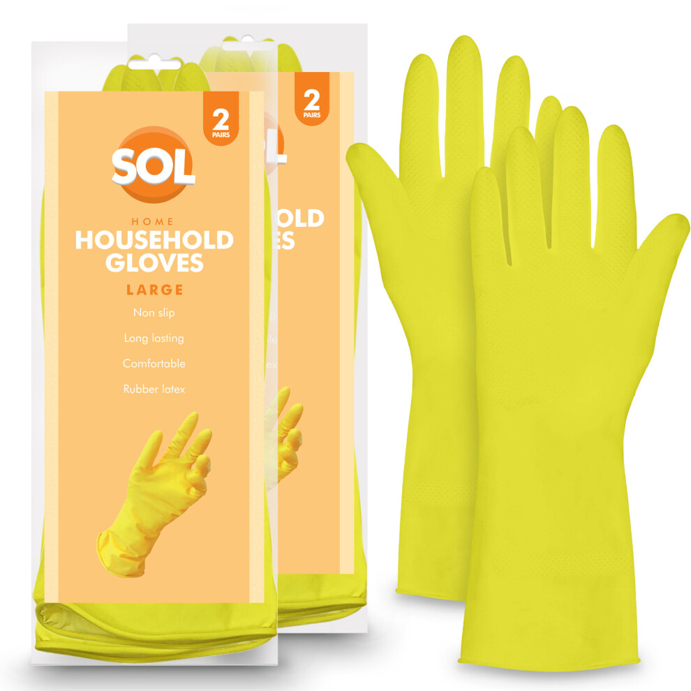 4 Pairs of Large Household Cleaning Gloves | Latex Rubber