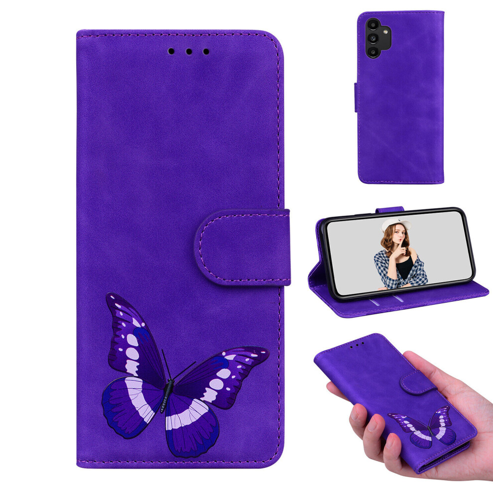 Case for Samsung Galaxy A13 4G Butterfly Cover Premium Leather Magnetic- Purple