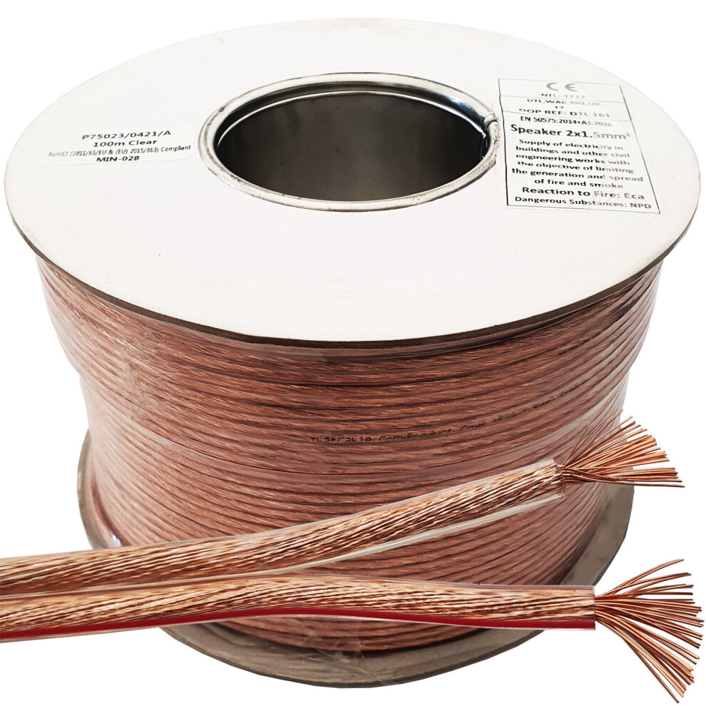 100M Quality Speaker Cable 1.5mm 16 AWG Wire Reel Drum Amp HiFi Loud CCA Strands