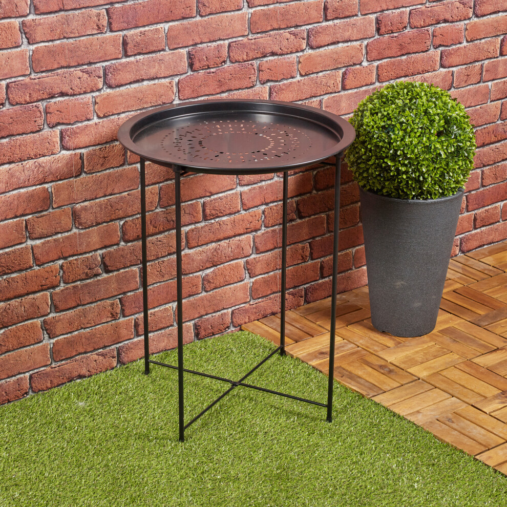 (Black) Folding Metal Round Bistro Coffee Table Patio