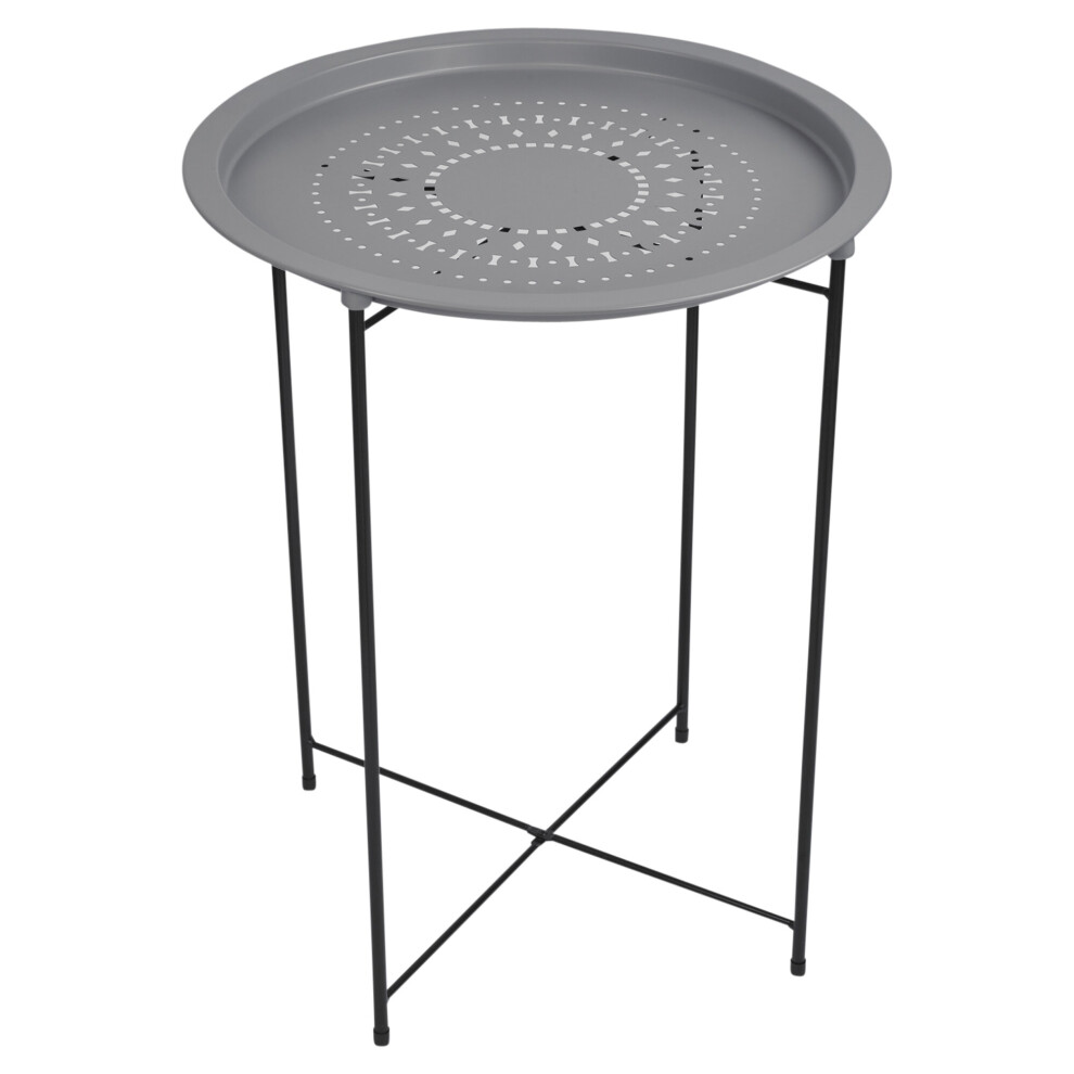 (Grey) Folding Metal Round Bistro Coffee Table Patio