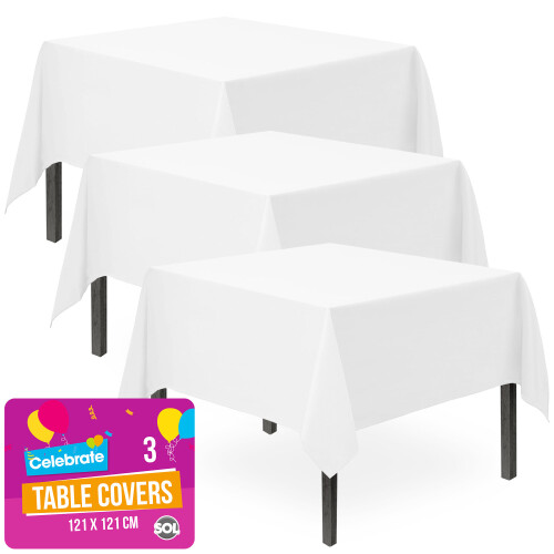 SOL 3pk White Plastic Table Cover Tablecloth Wipe Clean Party Events