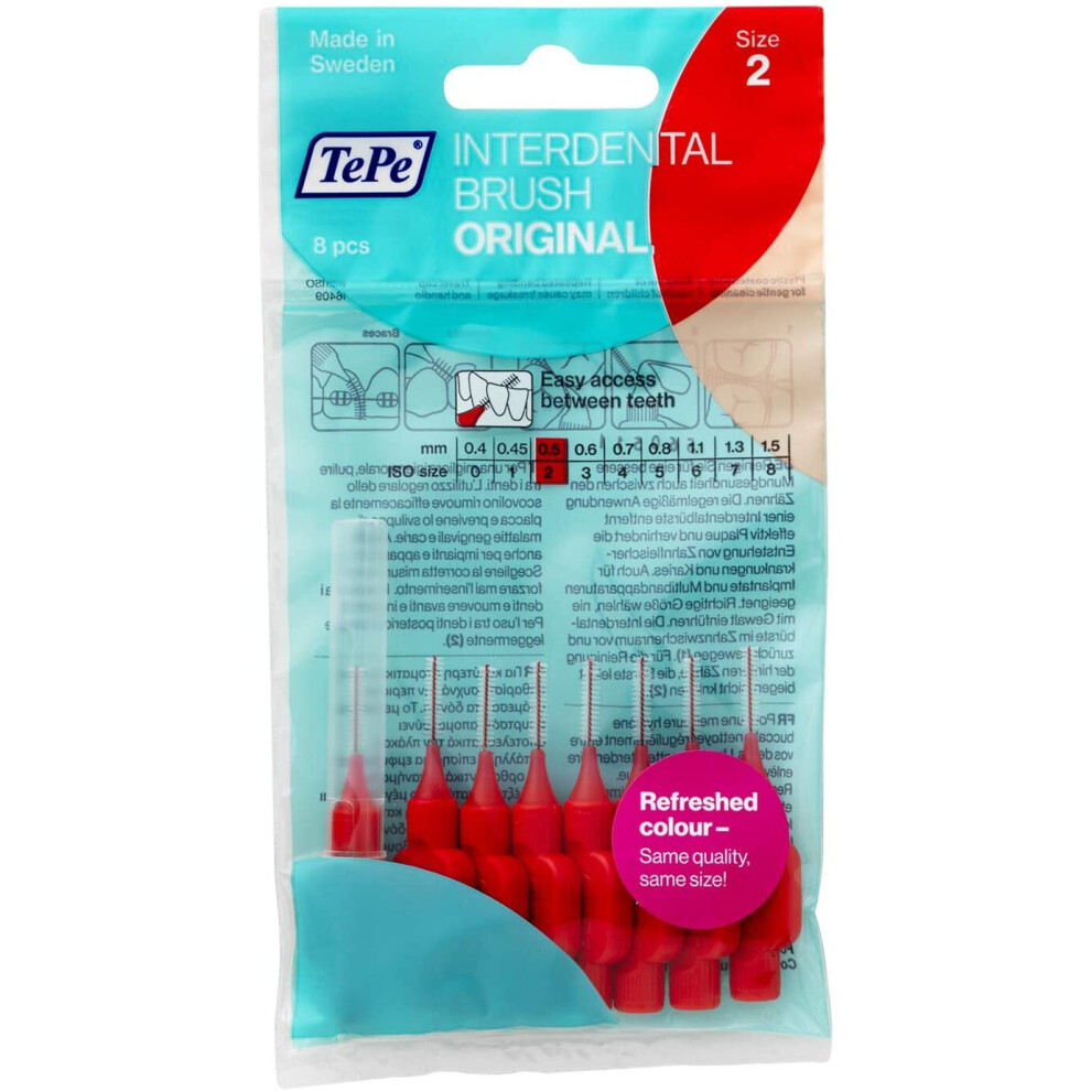 TEPE Interdental Brushes Red Original (0.5mm) / Simple and effective cleaning of interdental spaces / 1 x 8 brushes