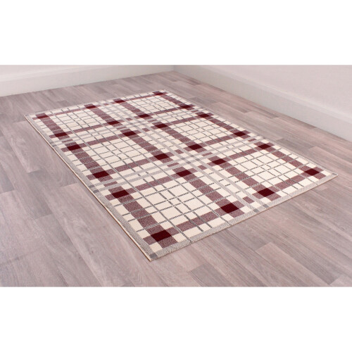 (Cream/Red, 80x150 cm (2'6''x5'0'')) Tartan Check Pattern Rug Hallway Runner 1