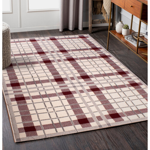 (Cream/Red, 80x150 cm (2'6''x5'0'')) Tartan Check Pattern Rug Hallway Runner