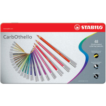 Premium Colouring Pencil - STABILO CarbOthello Pastel Pencil Tin of 48 Assorted Colours including Sharpener, Kneaded Eraser & Blending Stump