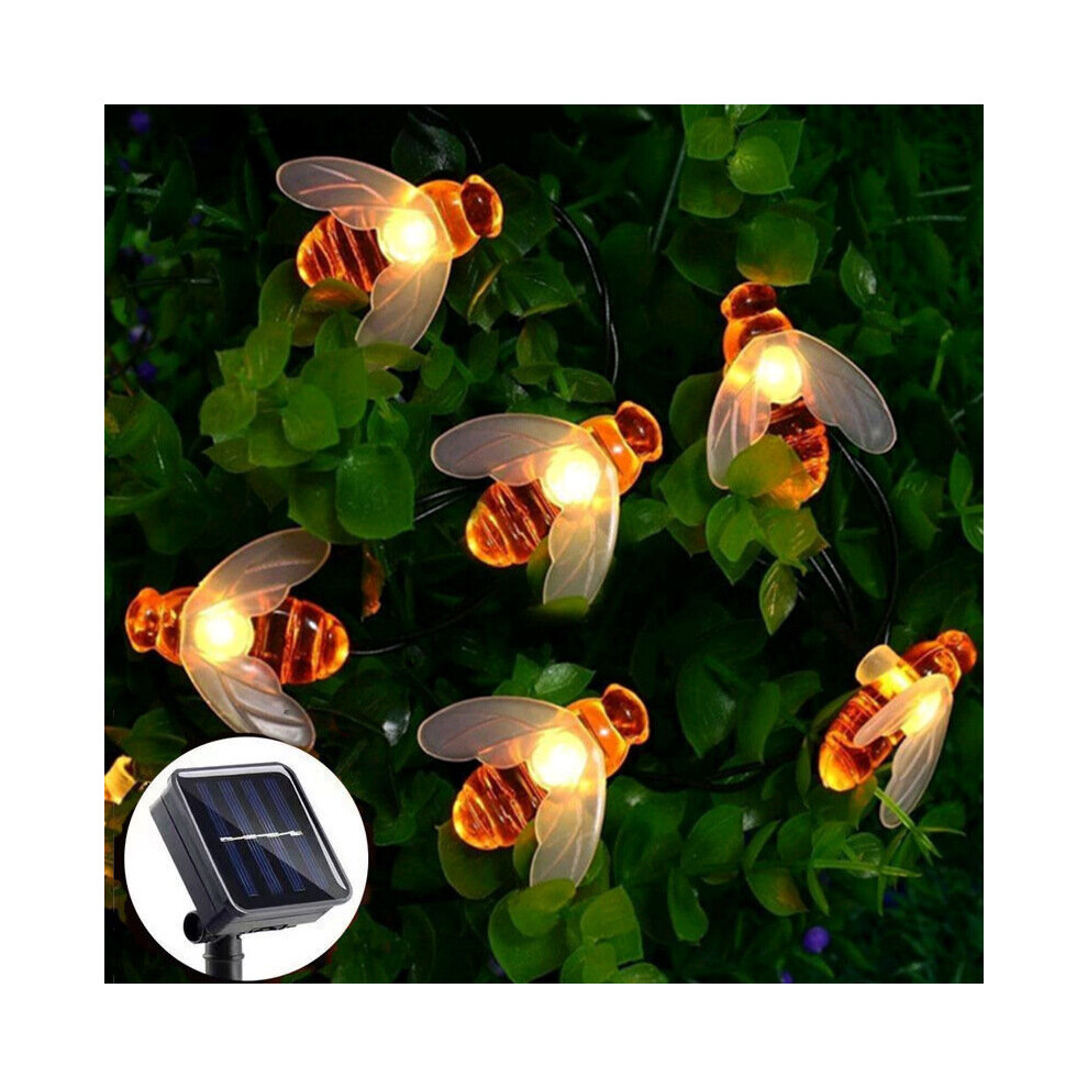 (Solar 8 Modes - 5 Meters 20 Lights) Solar Garden Lights, Honey Bee Fairy String Lights Waterproof Outdoor/Indoor Garden Lighting for Flower Fence, La