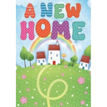 New Home Greetings Card - Houses Glitter Rainbow and Flowers 7.75 x 5.25"