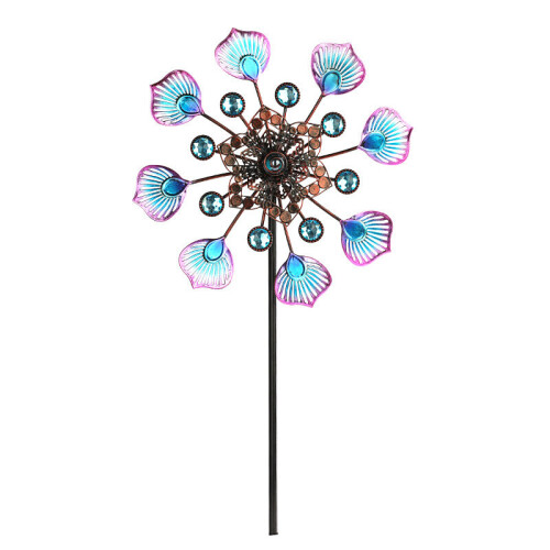 ELEGANT (Blue) New Gardening Metal Ornament Explosive Peacock Tail Plug-in Windmill Garden Garden Pastoral Decoration Iron Windmill