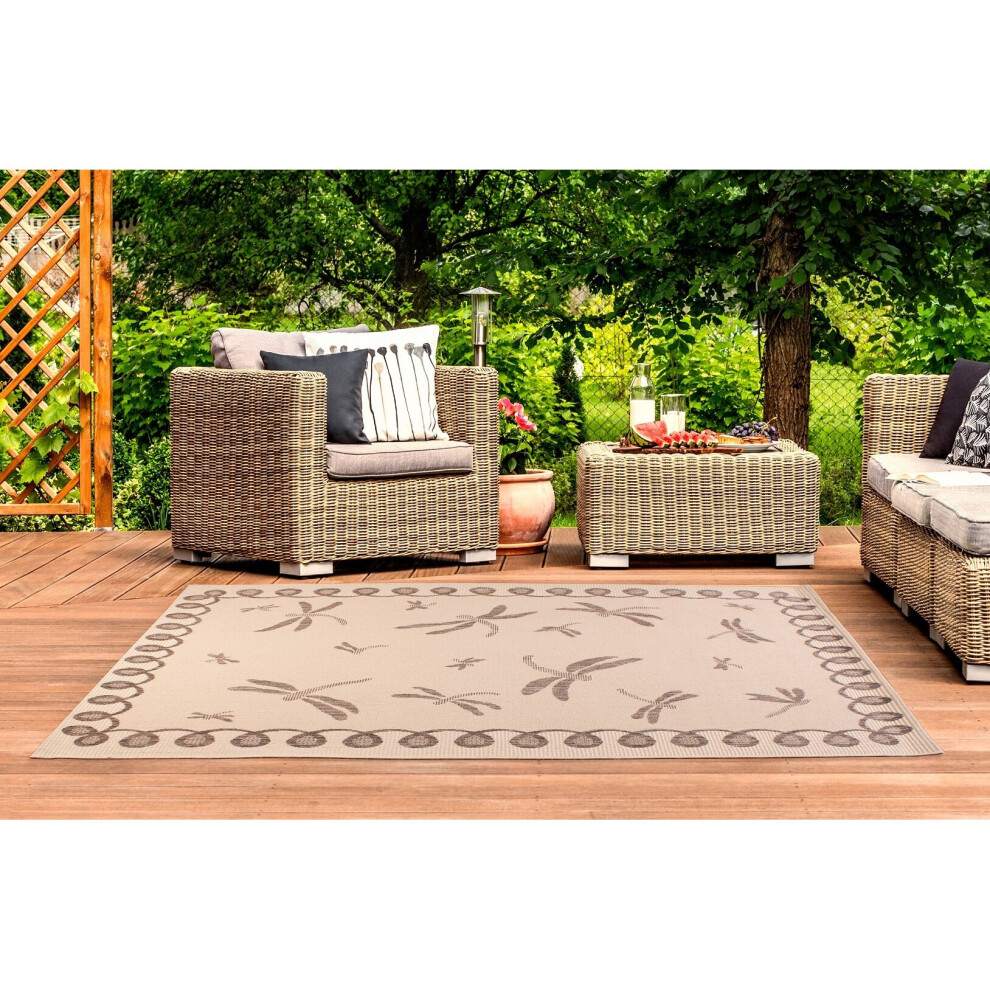 (NATURAL/TAUPE, 200x290cm (6'7''x9'6'')) Terrace Dragonfly Outdoor Rug in Trendy Colours-image-OPC-P8YXC8J-NEW