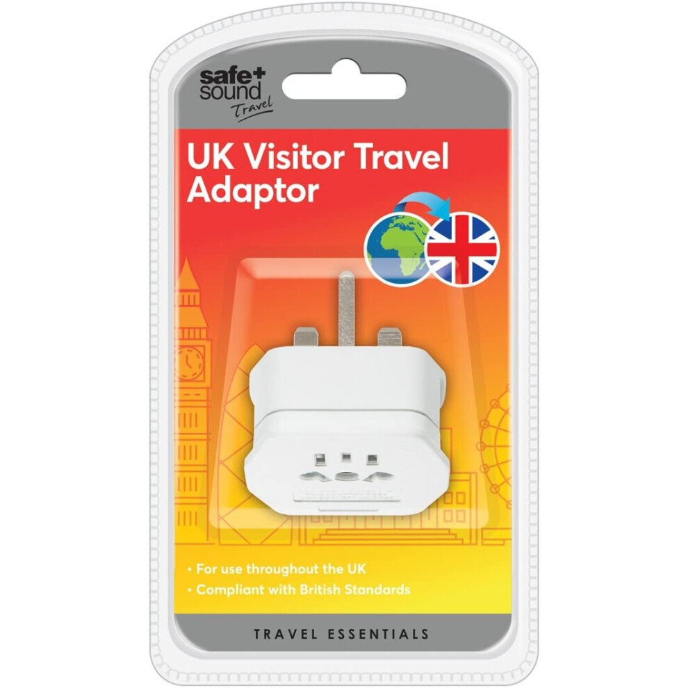 Safe And Sound Uk Visitor Electrical Adaptor, Single Socket Converts Plugs To A Uk Plug Socket 5018632173943