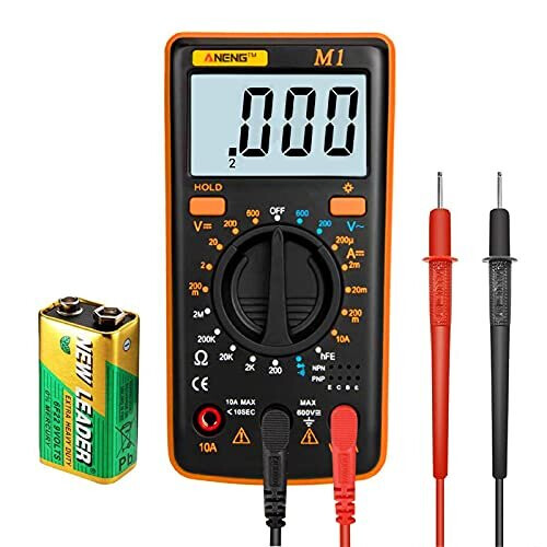 Digital Multimeter Voltmeter Ammeter Ohmmeter AC DC Voltage Current Resistance Diodes Car Battery Continuity Circuit Tester LCD Backlight with Te
