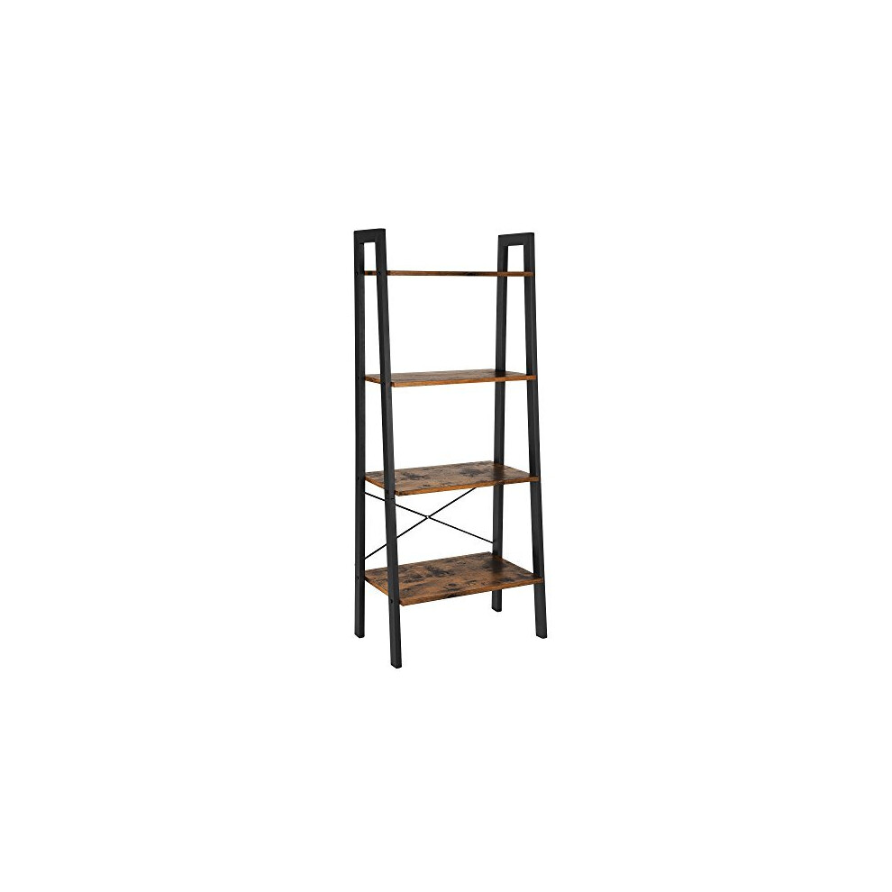 VASAGLE Ladder Shelf, Bookshelf, 4-Tier Industrial Storage Rack for Living Room, Bedroom, Kitchen, Rustic Brown and Black LLS44X