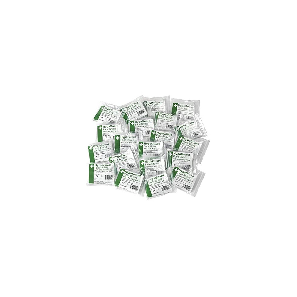 Safety First Aid Group Hypaguard Face Shields For Cpr Resuscitation, Pack Of 20 One-Way Valve Masks