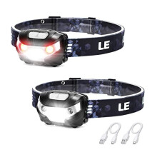 LE Head Torch Rechargeable, [2 Pack] 1000L Super Bright LED Headlamp Waterproof with Red Warning Lights 5 Lighting Modes 30 Hours Runtime Lightwe