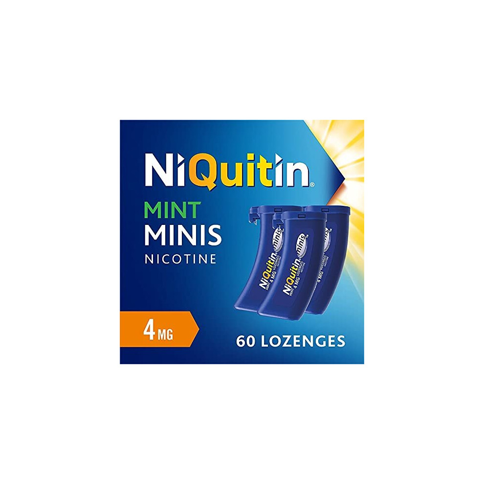 NiQuitin Minis Mint 4 Mg Lozenges - Effective Smoking Craving Relief - Practical Pocket-Sized Container - 60 Mini Lozenges - Relieve Sudden Cravi