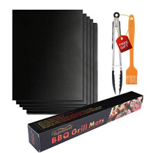 WISDOMWELL BBQ Grill Mat Set of 5 Non Stick Teflon Barbecue Baking Mats for Charcoal, Gas or Electric Grill - Heat Resistant, Reusable and Easy t
