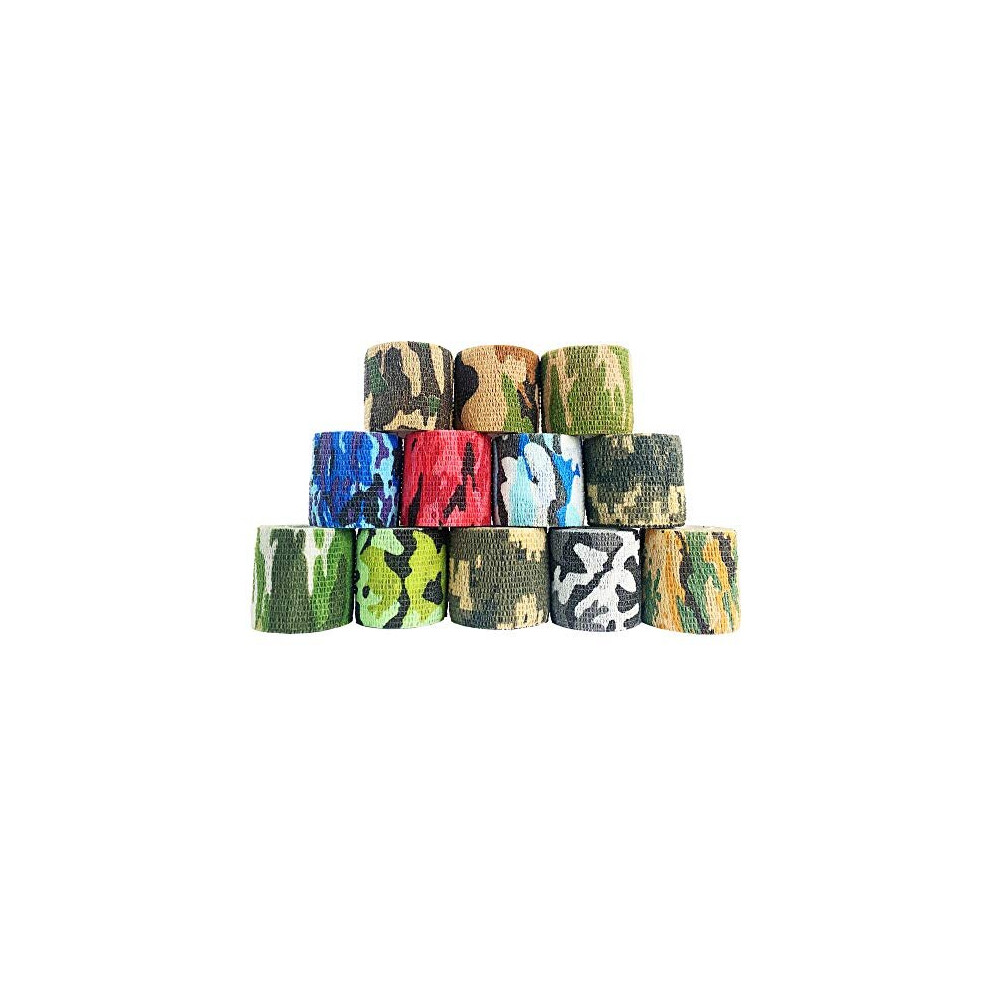 Inksafe Camouflage Assorted Colours Self Adherent Cohesive Bandages 5Cm X 4.5M Box Of 12 - Uses Include Tattoo Grip Wrap, Vet Wrap, Tape For Wris