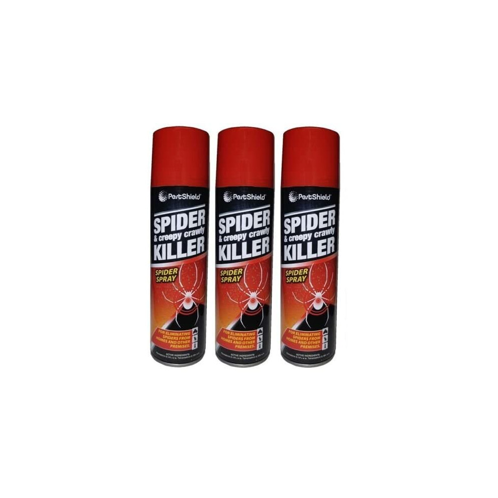 Pestshield 3 x Spider & Creepy Crawly Insect Killer Spray No More Spiders 200ml New, Red