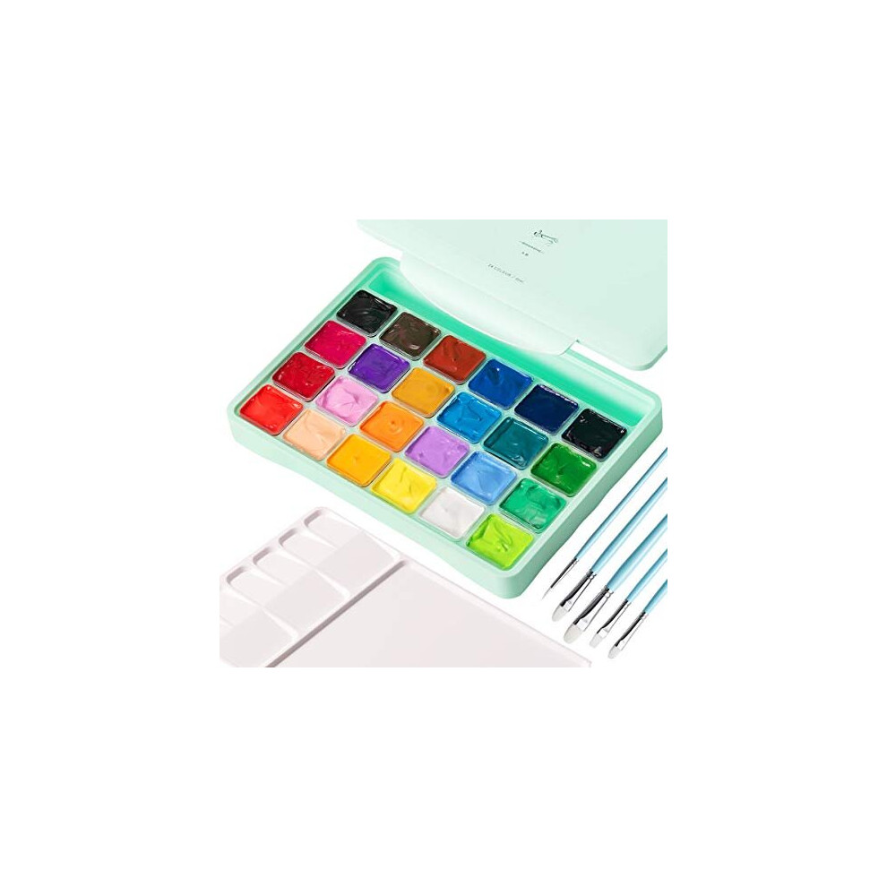 HIMI Gouache Paint, 24 Color Paints Set, Jelly Gouache Opaque, Vivid, Smooth Gel Watercolor Paint Kit with Portable Case, 5pcs Brushes, Palette,