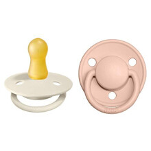 BIBS De Lux Soother 2-Pack, BPA Free Dummy Pacifier, Round Nipple. Natural Rubber Latex, Size 1 (0-6 Months), Ivory / Blush