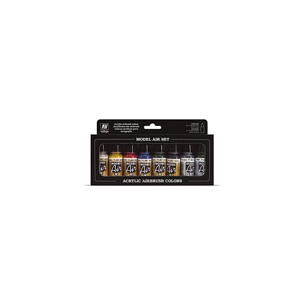 Vallejo Model Air Basic Colors Acrylic Paint Set for Air Brush - Assorted Colours (Pack of 8)