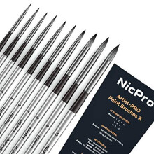 Nicpro 10-Piece Taklon Round Tip Paint Brush Set for Watercolor, Acrylic, Oil, Craft & Nail Art