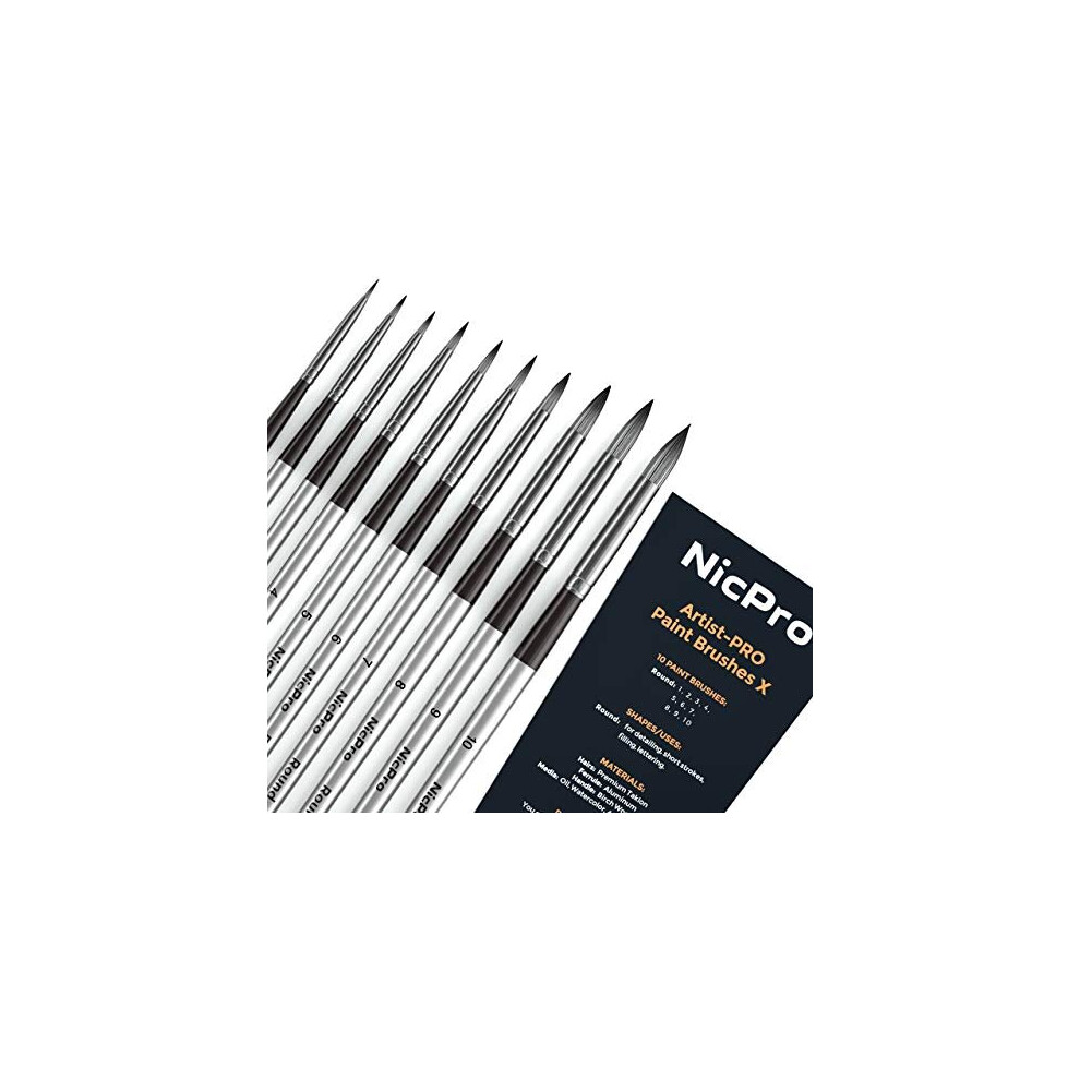 Nicpro 10 PCS Artist Paint Brushes, Small Round Tip Taklon Fine Paint Brush Set for Acrylic Watercolour, Oil, Craft, Nail, Art Paintbrush