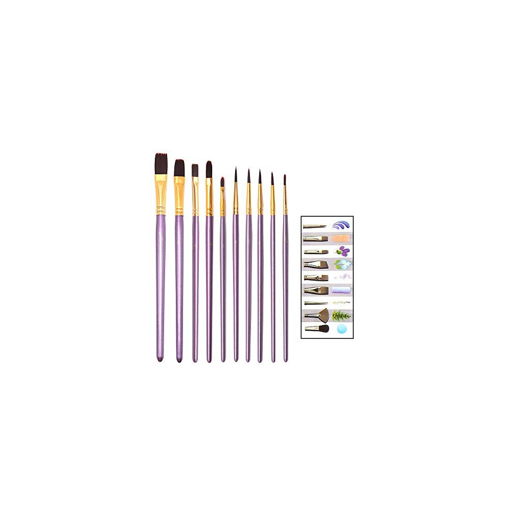 Lifreer 10 PCS Paint Brush Artist Paint Brushes Set Watercolour Nylon Brushes Acrylic Paint Brushes for Oil Printing, Gouache Printing, Face Pain