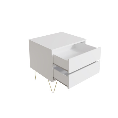 Timber Art Design UK Monaco White 2-Drawer Bedside Table (TAD532) - Modern White Finish, Handleless Front, Gold Legs, Self Assembly 2