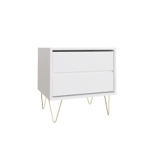 Monaco White 2-Drawer Bedside Table (TAD532) - Modern White Finish, Handleless Front, Gold Legs, Self Assembly
