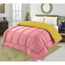 (Mustard and Dusty Pink, Double 7.5) SleepyNights 7.5 tog Box Stitching Reversible Coverless Summer Cool Duvet