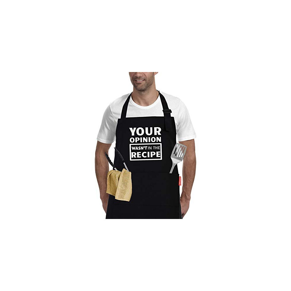 Funny Cooking Aprons for Men and Women Chef, Adjustable BBQ Grill Apron with Pockets - Birthday, Thanksgiving, Christmas Cooking Gifts for Wife,