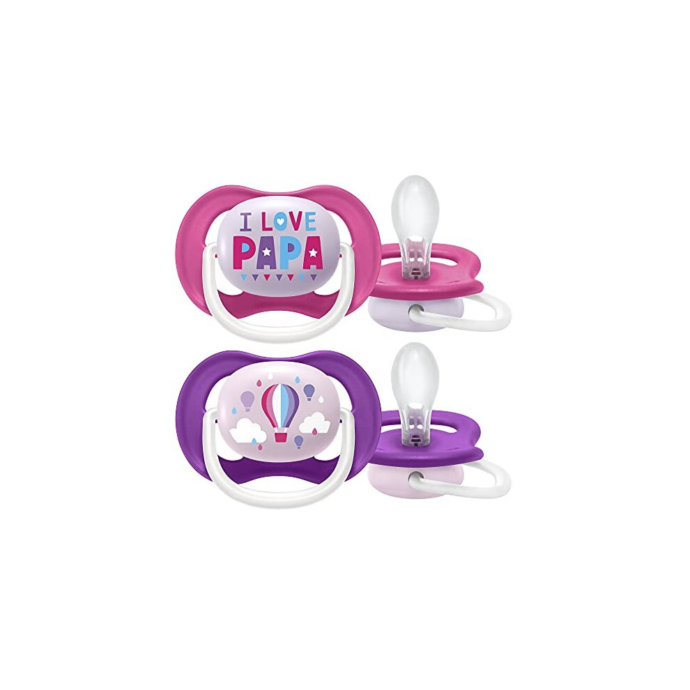 Philips Avent Ultra Air Pacifier, for 6-18m, Orthodontic & BPA-Free, 2 pcs, Including Sterilizer/Carrying Case, SCF080/04 Raspberry Pink and Purp