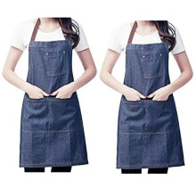 JZK 2-Pack Denim Kitchen Aprons with Large Pockets - Unisex Adjustable Neck & Waist Straps, Ideal for Cooking, BBQ, Bar, Café, Waiter & Chef