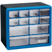 Draper 12014 Plastic 12-Drawer Organiser - Impact-Resistant Cabinet Storage, Wall-Mountable for Workshop or Home
