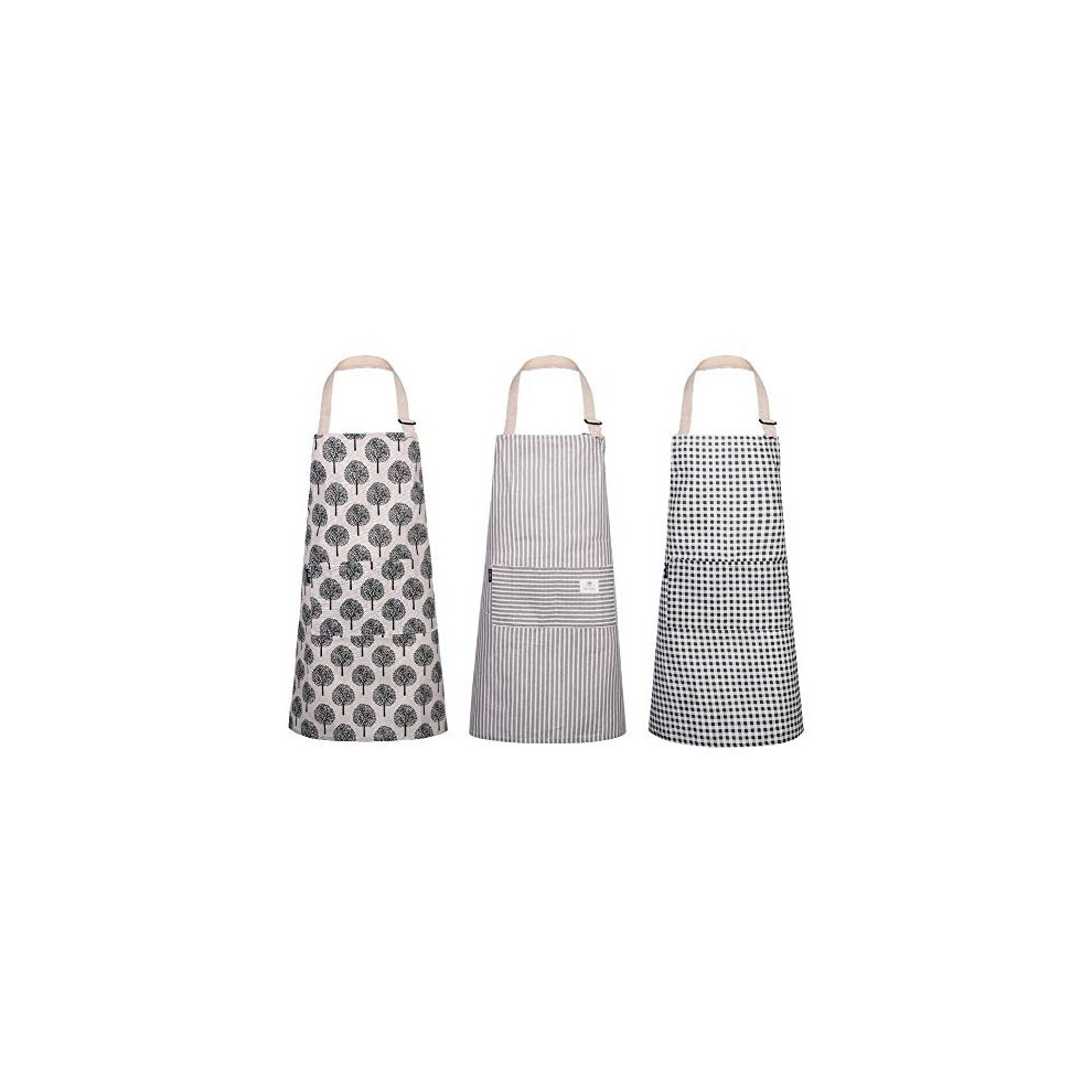 umorismo 3 Pack Women Aprons with Pockets Cotton Linen Cooking Apron Adjustable Kitchen Apron Soft Chef Apron for Kitchen Cooking Baking Househol