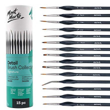 Mont Marte Detail Paint Brush Collection, 15 Piece, Taklon Bristles, Suitable for Acrylic, Oil, Watercolour and Gouache Paints, Includes Storage