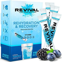 Revival Rapid Rehydration, Electrolytes Powder - High Strength Vitamin C, B1, B3, B5, B12 Supplement Sachet Drink, Effervescent Electrolyte Hydra