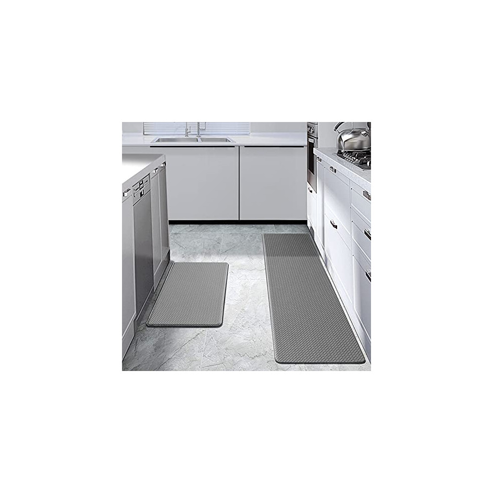Gusuwu Kitchen Mats Rug Set 2-Piece,Non-Slip Standing Mat,Waterproof Oil-Proof Washable Carpet Doormat Floor Mat(Gray, 44cm X 75cm + 44cm X 150cm