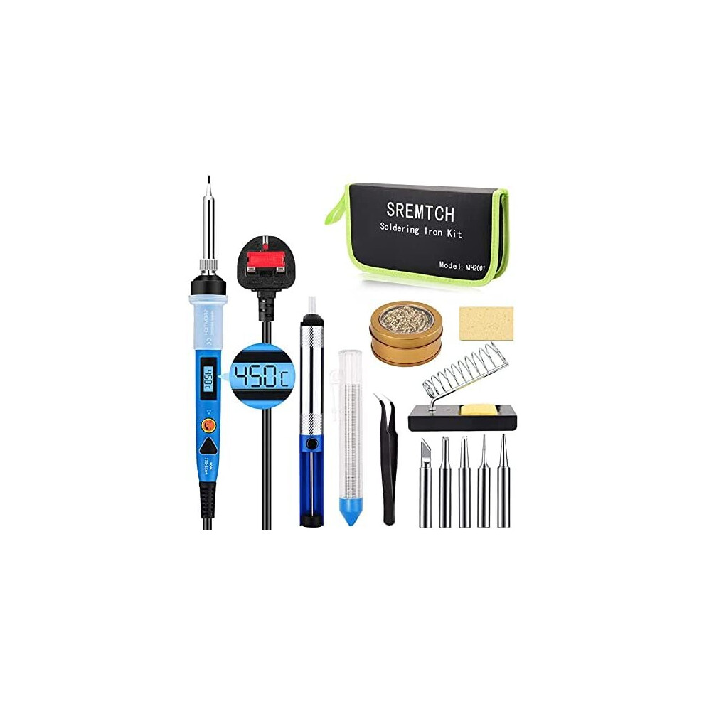 Soldering Iron Kit, SREMTCH 80W Digital LCD Soldering Iron with ON/Off Switch Adjustable Temperature knob(200-450?) and Fast Heating Thermostatic