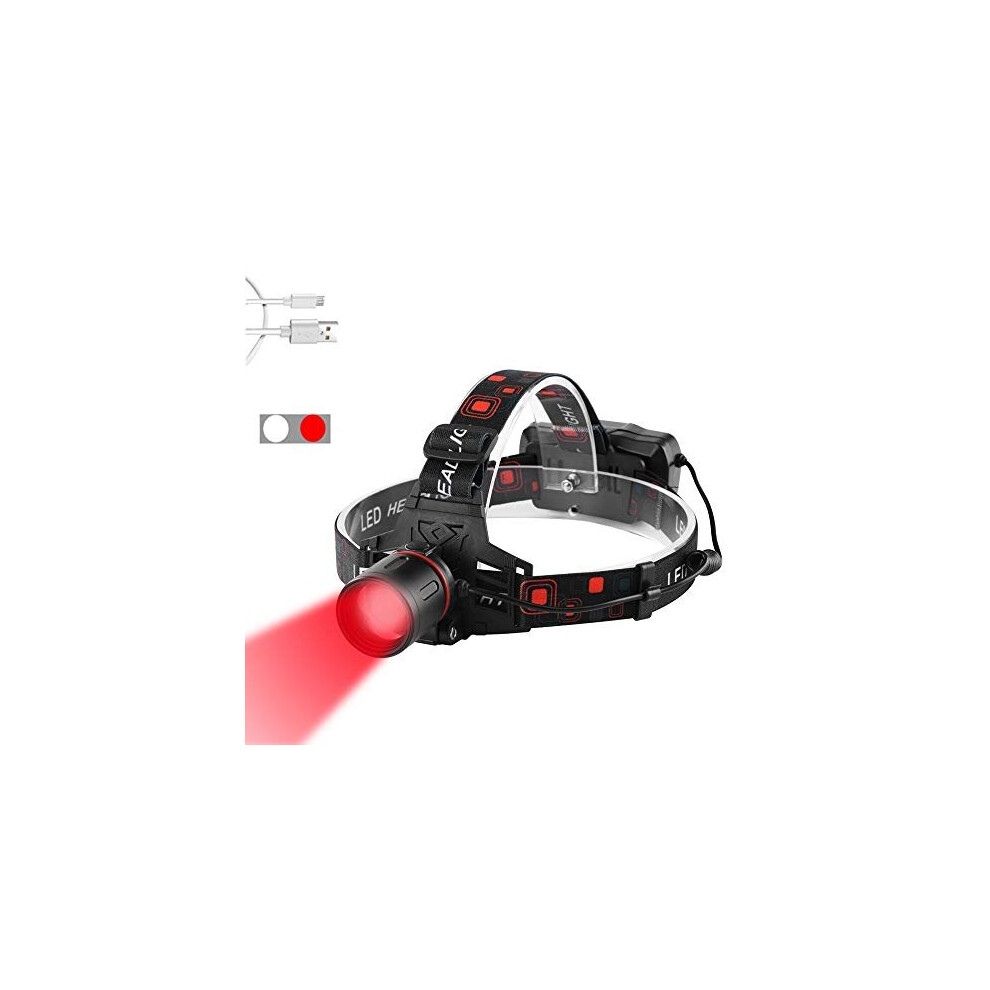 Weslite Head Torch Rechargeable, Led Headlamp Zoomable Hunting Head Ultra Bright Head For Astronomy, Night Vision An Red/Light