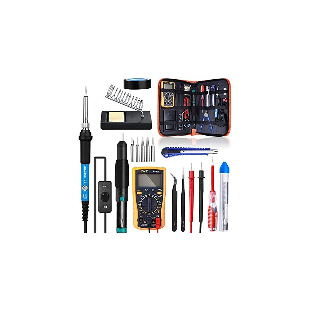 Soldering Iron Kit, SREMTCH 60W 220V Welding Tool with ON/Off Switch Adjustable Temperature knob(200-450?), Digital Multimeter, Soldering Iron Ti