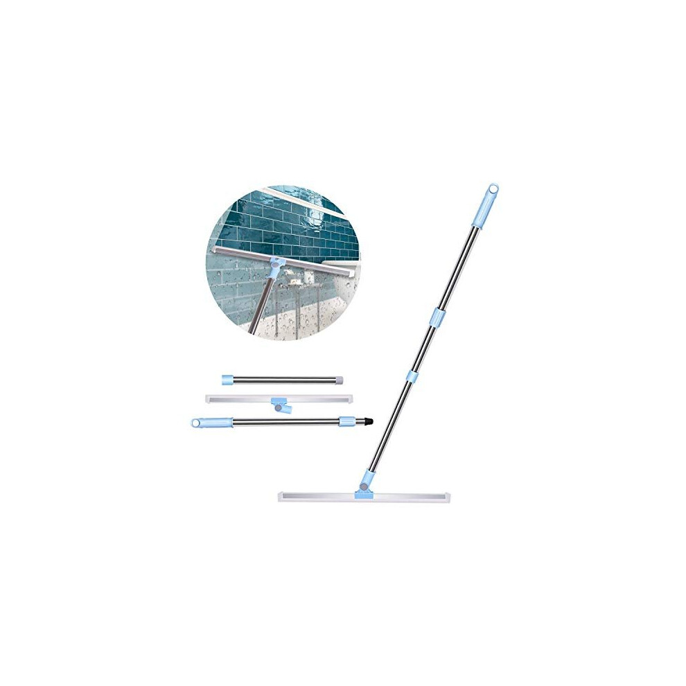 Wiseten Wet Room Floor Squeegee, 50Cm Silicone Water Squeegee Floor Cleaner With Long Handle Heavy Duty Bathroom Shower Window Squeegee Mop For W