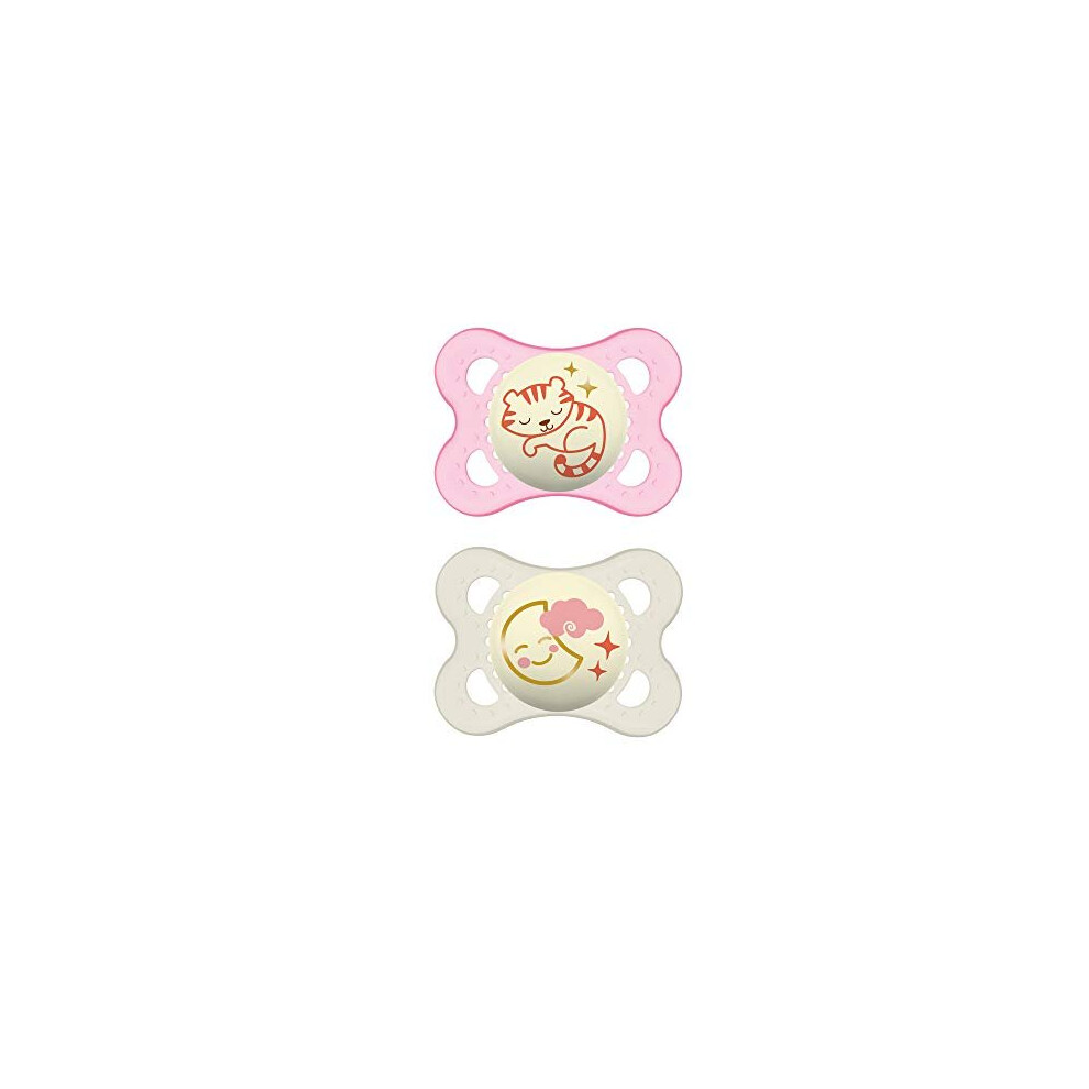 Photos - Bottle Teat / Pacifier MAM Night Glow in the Dark Silicone Pacifier, Pink,0-6 Months, 2-Count