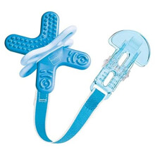 MAM Bite and Relax Teether (4+ months) with Clip, Teething Toy Promotes Dental Hygiene and Cleanliness, Baby Teether Soothes Painful Gums, Blue
