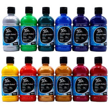 Mont Marte Signature Acrylic Color Paint Set, 12 x 16.9oz (500ml), Semi-Matte Finish, 12 Vibrant Colors, Suitable for Canvas, Wood, Fabric, Leath