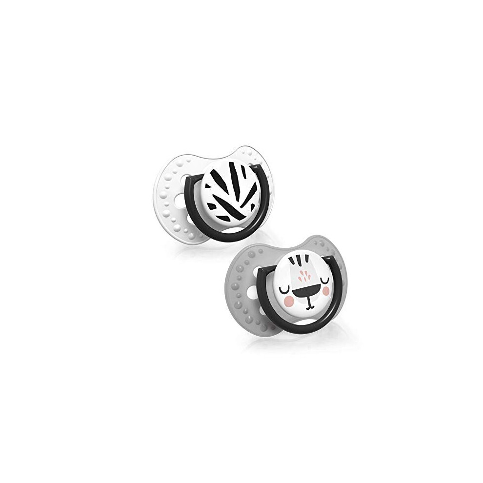 2X Baby Silicone Soother 0-3 Months | Salt & Pepper Collection | Pack Of 2 | Hygenic Cover | Soothing Effect | Protects The Sucking Reflex | Lovi